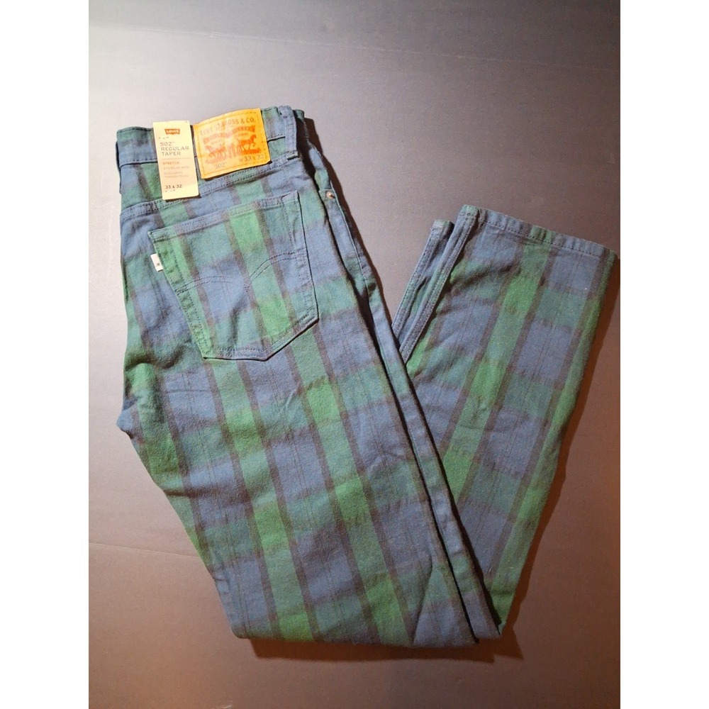 Levis Jeans Mens 33x32 Green Blue 511 Black Watch Tartan Plaid Denim Stretch
